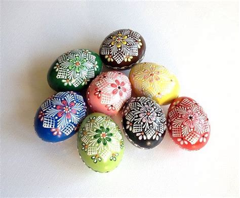 Set Of 8 Hand Decorated Colours Painted Chicken Easter Egg Traditional