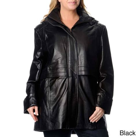 Excelled Excelled Womens Plus Size Black Leather Anorak