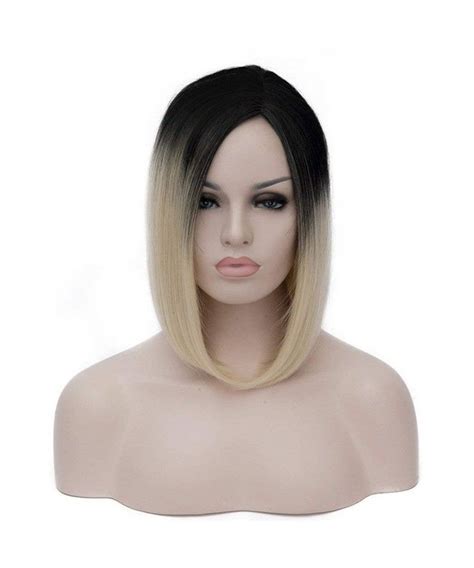 Lovely Ombre Two Tone Synthetic Wigs Straight Short Bob Synthetic Wig Resistant Hair Blonde
