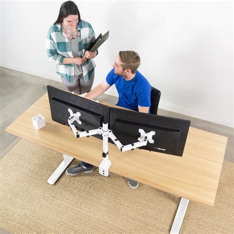 Vivo White Dual Monitor Desk Mount Adjustable Stand Fits Screens Up