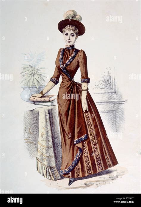 Woman Wearing A Bustle Dress Hand Colored Engraving 1889 Photo