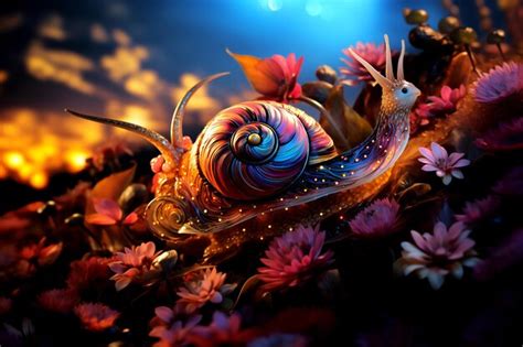 Premium Ai Image A Psychedelic Snail With A Swirling Iridescent Shell