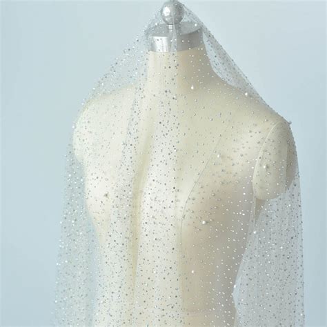 Rhinestone Beaded White Tulle Lace Fabric Exquisite Bridal Etsy