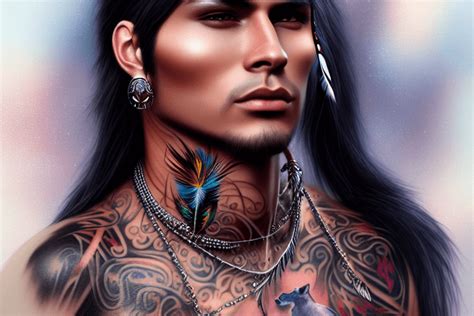 Impresionante Hombre Nativo Americano Tatuado Hiperrealista Con Cuerpo