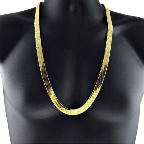 Bling Cartel Mens 14k Yellow Gold Plated Herringbone Chain 30 Inch X 11mm Wide Thick Flat Hip