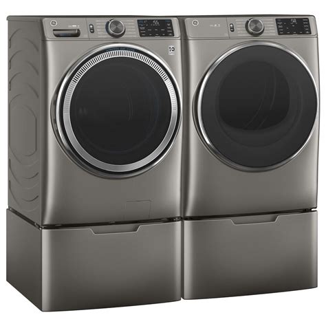 ge appliances 4 8 cu ft front load washer and 7 8 cu ft gas dryer laundry pair with pedestal