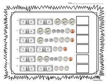 Counting Money Practice Worksheet - Coins and Dollar Bills by 4 Little