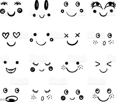Vector Cute Emoji Doodle Cartoon Emotion Happy Face Smile