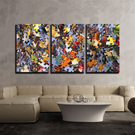 Wall26 3 Piece Canvas Wall Art Colorful Puzzle Pieces Modern Home