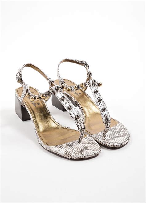 Lanvin Lanvin White Grey Snakeskin Studded Thong Sandals Luxury