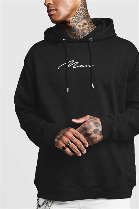 Boohooman Cotton Oversized Man Signature Hoodie In Black For Men Lyst