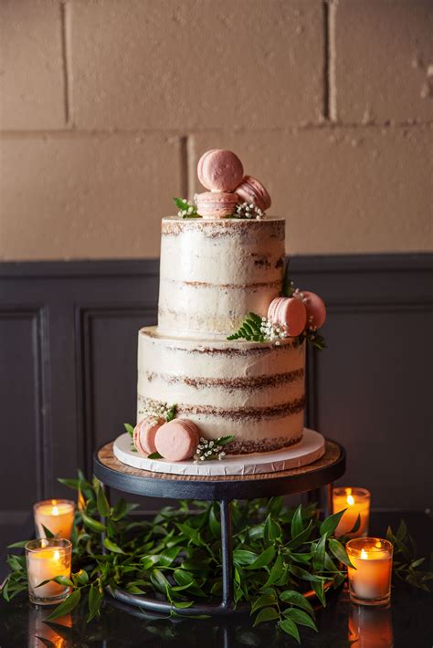 two tier naked cake with pink macarons hot sex picture