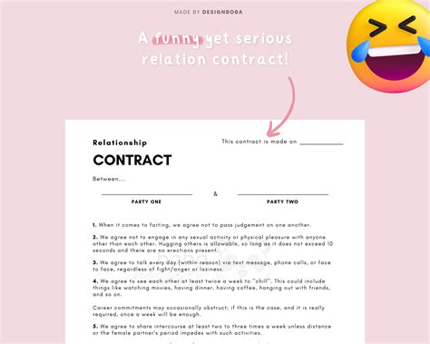 Relationship Contract Funny Printable Planner Funny Etsy