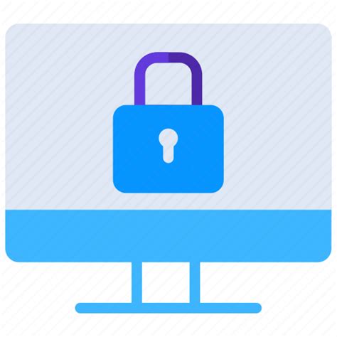 Locked computer, password protected, private computer, protected computer, secured computer icon
