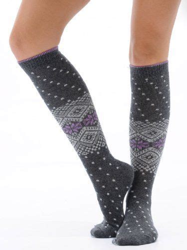 womens print knee hi socks cashmere virgin wool blend 7 color options color gray cashmere int