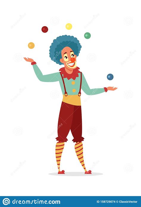 Circus Clown Juggling With Colorful Balls Isolated On White Background