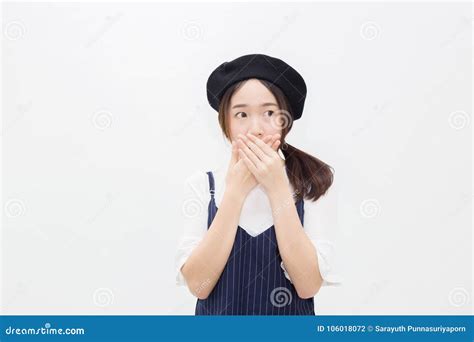 Asian Female Person Covering Her Mouth In White Isolated Background