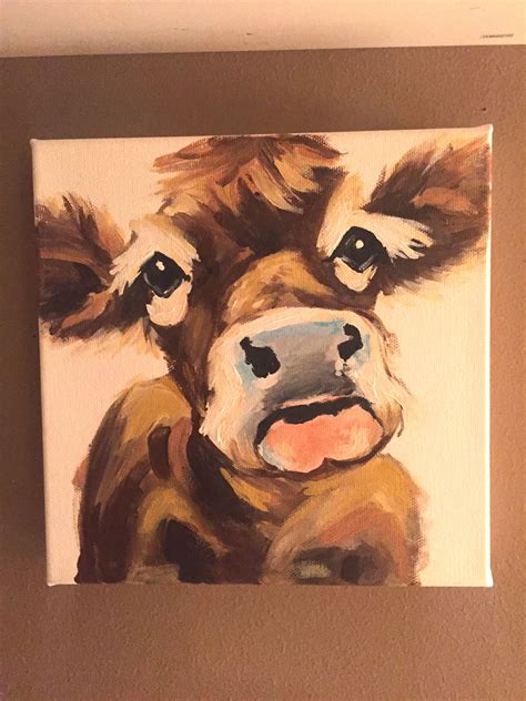 Acrylic Cow Painting Adorable Cow Painting On 8x8 Inch Etsy Farm