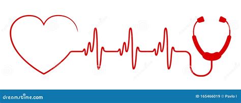 Red Heart With Stethoscope Pulse One Line Cardiogram Sign Heartbeat