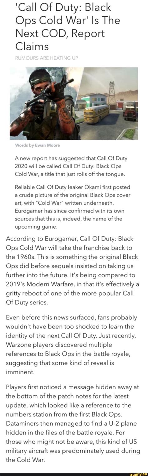 Call Of Duty Black Ops Cold War Is The Next Cod Report Claims A New