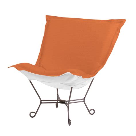 All scroll puff chair, scroll puff rocker, scroll puff ottoman and milan puff chair cushions are constructed with a luxurious foam cushion insert for optimal comfort. Howard Elliott Puff Chair-Sunbrella Seascape Canyon