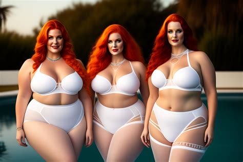 Lexica Group Of Plus Size Redheads Full Figured Symmetrical Ingenue In White Mesh String Two