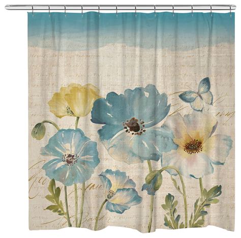 Teal Watercolor Poppies Shower Curtain Contemporary Shower Curtains
