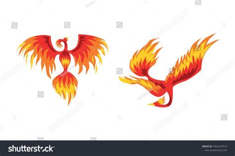 Set Phoenix Firebirds Mythical Fairy Tale Stock Vector Royalty Free