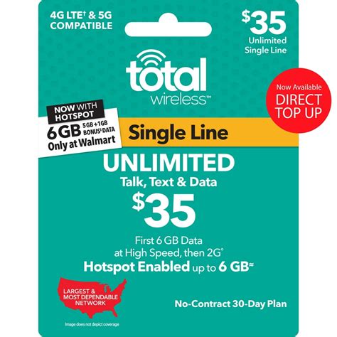 Total Wireless 35 Unlimited Individual 30 Day Prepaid Plan 6gb At