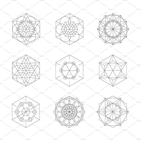 Sacred Geometry Shapes Line Art Sacred Geometry Line Art Colorful