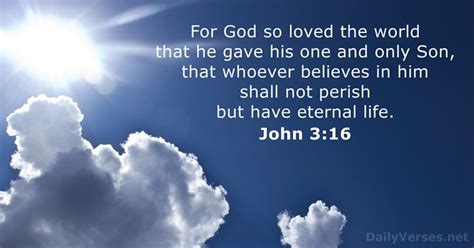 This verse condenses all of god's plan from the beginning of time and john 3:16 is such a popular and important verse that many christians create giant banners of the verse address and then hang the banners from the rails. John 3:16 - KJV - Bible verse of the day - DailyVerses.net