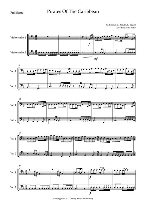 Pirates Of The Caribbean Hans Zimmer For Cello Duo By Digital Sheet Music For Scoreset Of