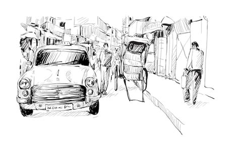Premium Vector Sketch Of Cityscape In India Show Local Taxi And