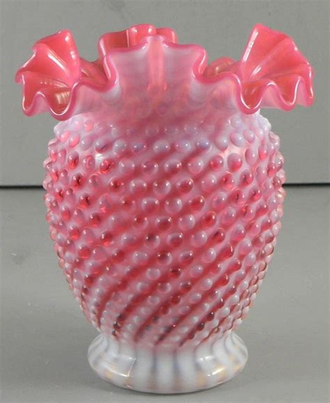 Fenton Cranberry Opalescent Glass Hobnail Swirl Vase Ebay Fenton Glassware Fenton Milk Glass