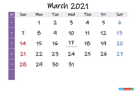 March 2021 Free Printable Calendar With Holidays Template K21m387