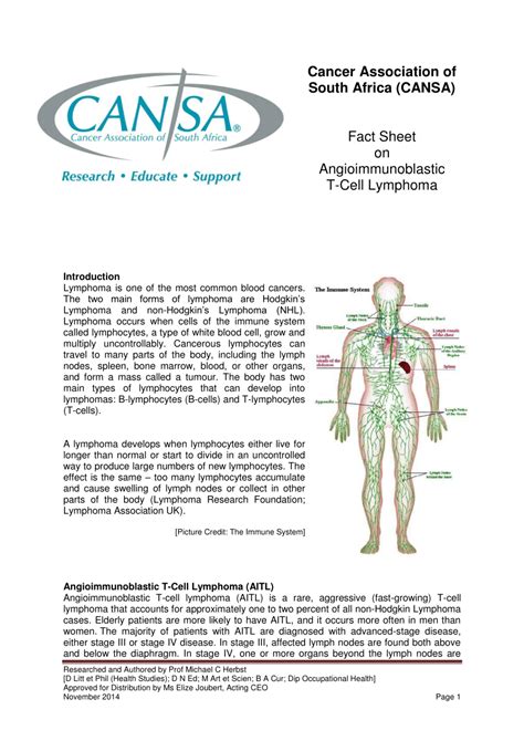 Medscape reference provides information on this topic. (PDF) Fact Sheet on Angioimmunoblastic T-Cell Lymphoma