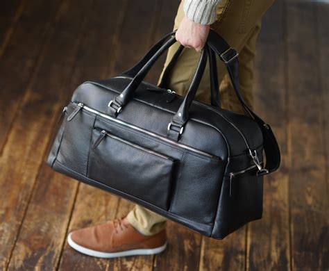 Leather Travel Bag Mens Weekender Bag Black Duffel Bag Etsy