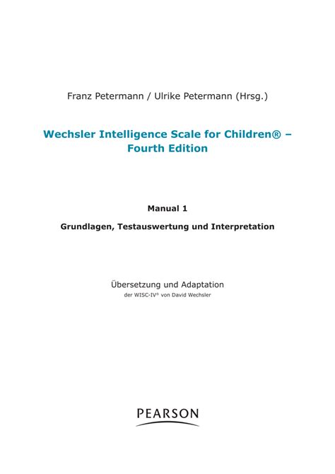 Pdf Wechsler Intelligence Scale For Children® Fourth Edition