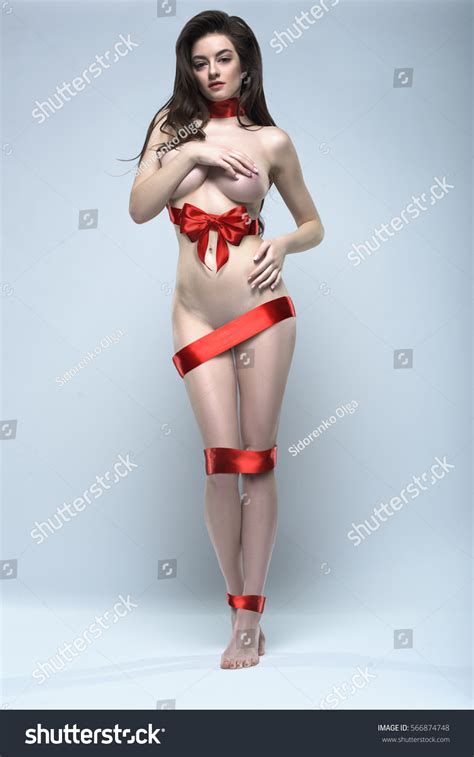 Beautiful Naked Woman Wrapped Red Gift Stock Photo 566874748 Shutterstock