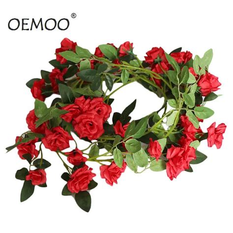 Fake Silk Roses Artificial Flowers Ivy Vine Hanging Garland Decor With