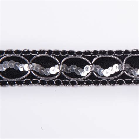 Metallic Trim 313 Black With Silver Detail Shine Trimmings And Fabrics