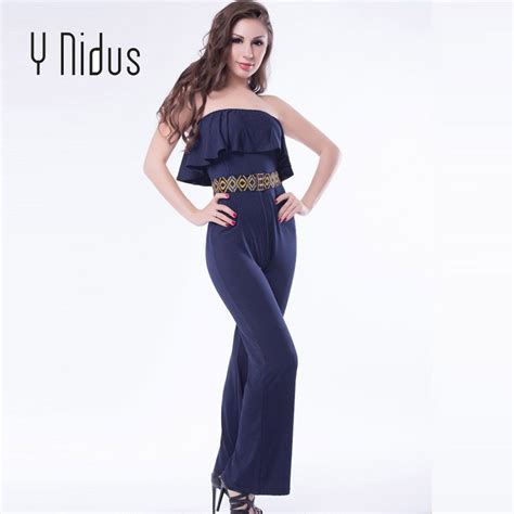 Y Nidus Women Sex Jumpsuits Sheath Navy Red Sashes Rompers Over Mono