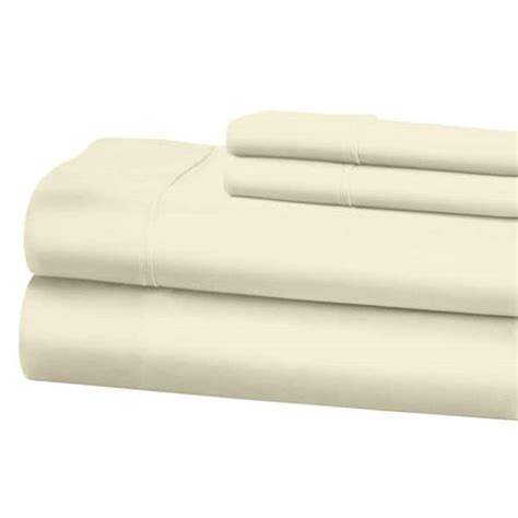 1200 Thread Count Deep Pocket Solid Cotton Sheet Set Queen Ivory