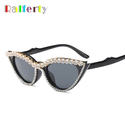 Ralferty Luxury Crystal Cat Eye Sunglasses Women Retro Cateye Uv400 Sun