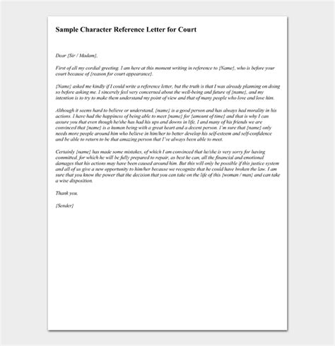 Character Reference Letter For Court Effective Samples Word Pdf