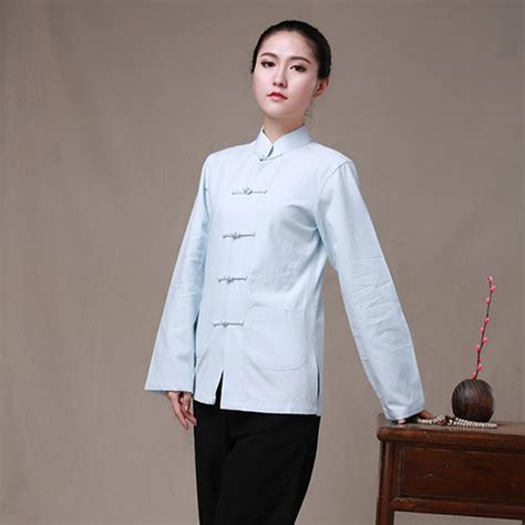 Long Sleeve Cotton Traditional Chinese Clothes Tang Suit Top Women Kung Fu Tai Chi Uniform Shirt