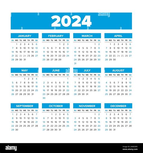 Simple Vector Calendar 2024 Weeks Start On Sunday Stock Vector Image