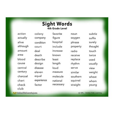 4th Grade Sight Words Printable Sight Words List For 4th Graders