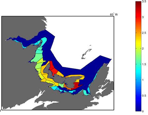 Average Lobster Concentration Tkm2 Between 1968 And 2010 For Each