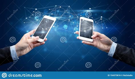 Smartphones Sharing Business Data Stock Photo Image Of Business
